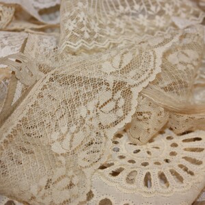 Lace Fabric Pieces Slow Stitch Grab Bag Junk Journal Embellishments Mixed Media lace Fabric Neutral Cream Beige Trim Snippet Roll Collage image 8