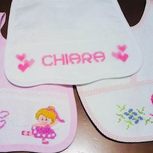Personalized hand embroidered bib - name, characters and decorations of your choice - gift idea