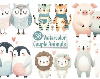 38 Safari Animals Clipart, Lion, Penguin, Nursery Art, Jungle Animals Clipart, Cute Watercolor Animal, Jungle Animals, Digital Download