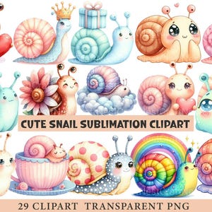 29 Cute Snail Clipart, Snail PNG Bundle, Watercolor Snail Illustrations, Cute Animal Art, Printable Snail Clipart, High Quality PNGs V132