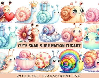 29 imágenes prediseñadas de caracoles, paquete de imágenes PNG de caracoles, ilustraciones de caracoles en acuarela, arte animal adorable, imágenes prediseñadas de caracoles imprimibles, PNG de alta calidad V132