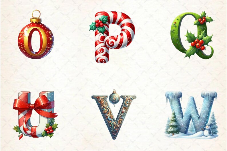Christmas Alphabet Clipart Bundle | Festive Holiday PNG Letters ...