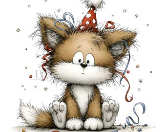 32 Watercolor Baby Fox Clipart, Whimsical Woodland Birthday JPG, Cute Forest Animal with Balloons, Nursery Wall Art, Kids Sublimation Design