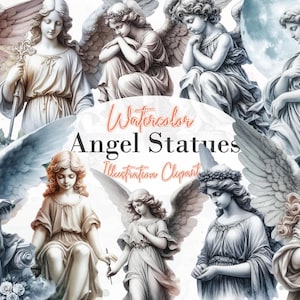 15 Angel Statue Clipart Bundle PNG | Elegant Sculpture Illustrations for Invitations, Memorial Cards, Scrapbooking, Crafts & Sublimation V31