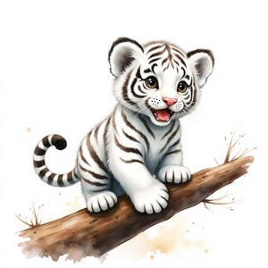 20 White Tiger Clipart, Watercolor Tiger, High Quality PNGs, Digital Planner, Junk Journals, Scrapbooking Paper Craft, Digital Download