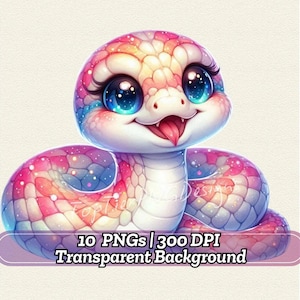 10 Colorful Baby Snake Clipart PNG | Cute Reptile Graphics for Sublimation, Stickers, Cards & Digital Crafts Junk Journals V90