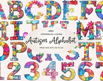 Autism Puzzle Alphabet Clipart | Colorful Jigsaw Letters (Digital Download)