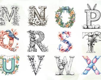 Easter Alphabet Clipart Bundle | Floral Spring Letter PNG (Digital Download)