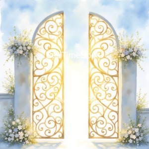 20 Heaven Gates Clipart, Dreamy Paradise Gate, Gates in Sky, Printable Watercolor, High Quality PNGs, Paper Craft Art, Digital Download S96