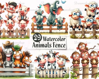 Watercolor Farm Animals Clipart Bundle | Scrapbooking, Stickers (PNG Digital Download)