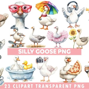 23 lindos y divertidos gansos de acuarela (imágenes prediseñadas PNG) / Divertidas ilustraciones de gansos para manualidades, tarjetas y álbumes de recortes, imágenes prediseñadas para camisetas V72