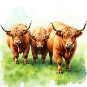 20 imágenes prediseñadas de granja de vacas de las Tierras Altas, imágenes prediseñadas de granja, acuarela imprimible, PNG de alta calidad, descarga digital, diario basura, manualidades de papel