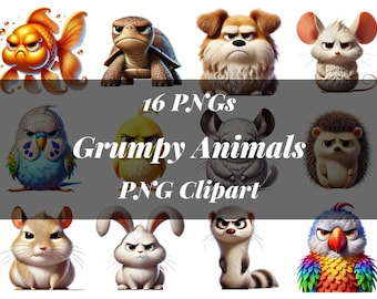 Grumpy Animal Clipart Bundle | Funny PNG Illustrations (Digital Download)