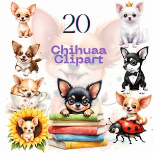 20 Chihuahua Clipart, Aquarell Chihuahua, hochwertige PNGs, digitaler Planer, Junk Journals, Scrapbooking, Handwerk, digitaler Download