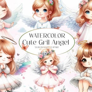 13 Cute Little Girls Angel Clipart Bundle PNG | Adorable Baby Angel Illustrations for Cards, Invitations, Scrapbooking & Crafts V52