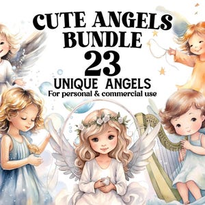 23 Cute Little Angel Clipart Bundle PNG | Adorable Baby Angels for Nursery Wall Art, Baby Shower, Invitations, Crafts & Sublimation V47