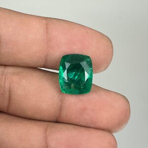 AAA Quality Faceted Zambian Emerald Gemstone: Cushion Cut Green Stone, DIY Jewelry Making.
