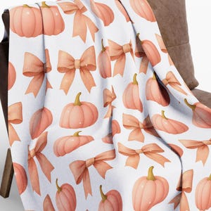 Pink Pumpkins & Pink Bow Artic Fleece Blanket,get pink halloween ready,Halloween Blanket, Girly Halloween, Pumpkin Blanket, Fall Throw
