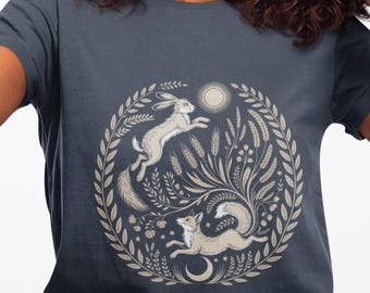 Fox and Hare Shirt, Folklore Clothing, Comfort Colors 1717, Witchy Things, Dark Academia.