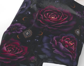 Black floral throw, Velveteen Plush gothic home decor ,witchy blanket.