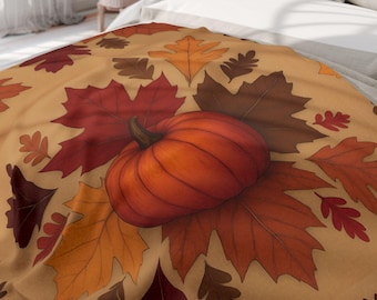 Autumn Leaves and Pumpkin Fleece Blanket: Cozy Fall Throw