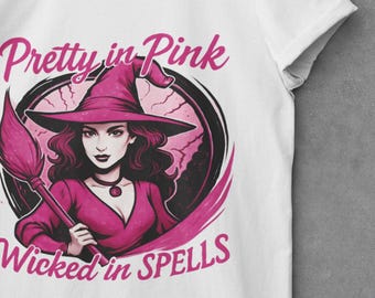 Pink Witch T-Shirt: Girly Halloween Tee with Glitter Witch Hat