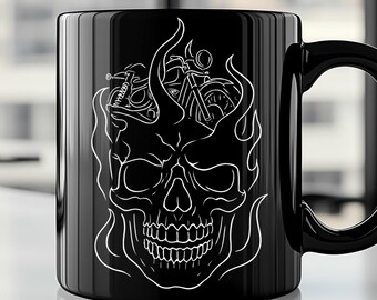 Skull Flame Coffee Mug: Biker Goth Style, biker coffee mug.