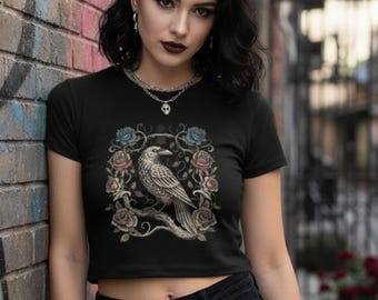 Camiseta Raven Baby Tee de Alt girl / top gótico suave / camiseta baby teckygoth / regalo de cumpleaños.