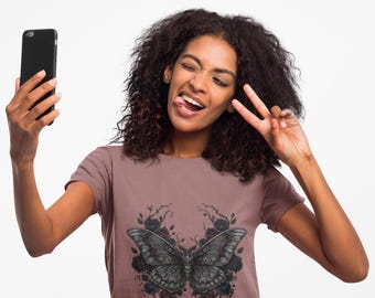 Death Moth Gothic Apparel | Dark Aesthetic Comfort Colours Tee | Alternative Goth T-Shirt