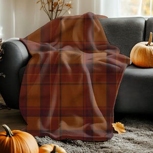 cozy fleece blanket soft throw, plaid pattern brown blanket.