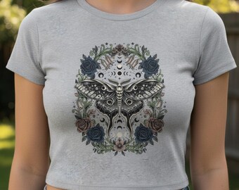 Camiseta gótica suave / camiseta infantil estilo gótico caprichoso / camiseta de polilla luna / top floral gótico / regalo de cumpleaños.