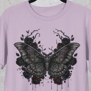 Death Moth Gothic Apparel | Dark Aesthetic Comfort Colours Tee | Alternative Goth T-Shirt image 2