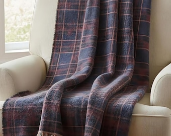 Plaid woven Cotton blanket, warm throw for couch, cozy winter home decor