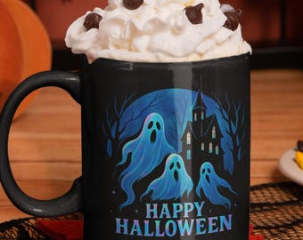 ghost coffee mug, ghostly cup, halloween gift mug, spooky season mug