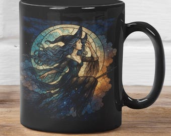 stained glass effect witch coffee cup, moon witch mug, gift for witches