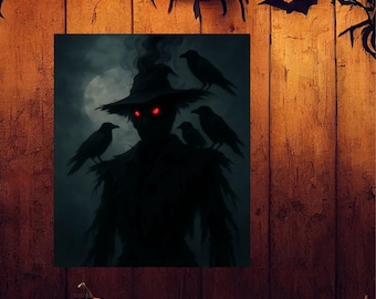 Spooky Scarecrow Halloween Poster: Creepy Autumn Decor