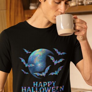 holographic design halloween bat shirt, spooky graphic tee, unisex halloween tee image 11