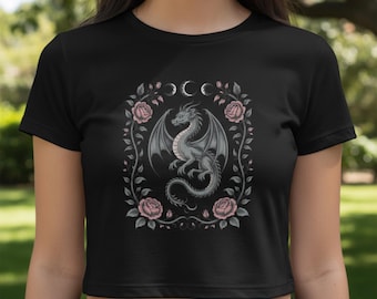 Camiseta de bebé con diseño de dragón / top gótico suave / camiseta de bebé estilo gótico caprichoso / ropa alternativa para chicas, regalo de cumpleaños.