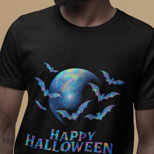 holographic design halloween bat shirt, spooky graphic tee, unisex halloween tee image 6