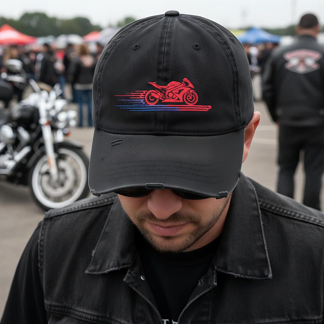 Embroidered Hat, Motorcycle Cap, Distressed Hat, Biker Apparel, Gift ...