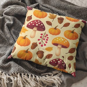 Pumpkin Mushroom Autumn Pillow, Fall Cushion, Autumn Throw Pillow, Mushroom Decor, Pumpkin Pillow, Fall Pillow Cover, Hello Autumn