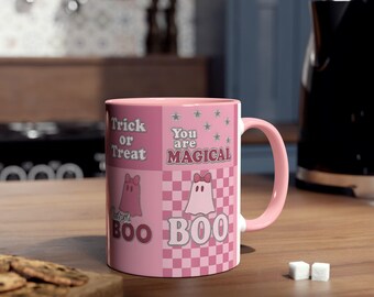 Pink Ghost Mug, Halloween Coffee Cup, Ghostly Boo Mugs,ghosty design.