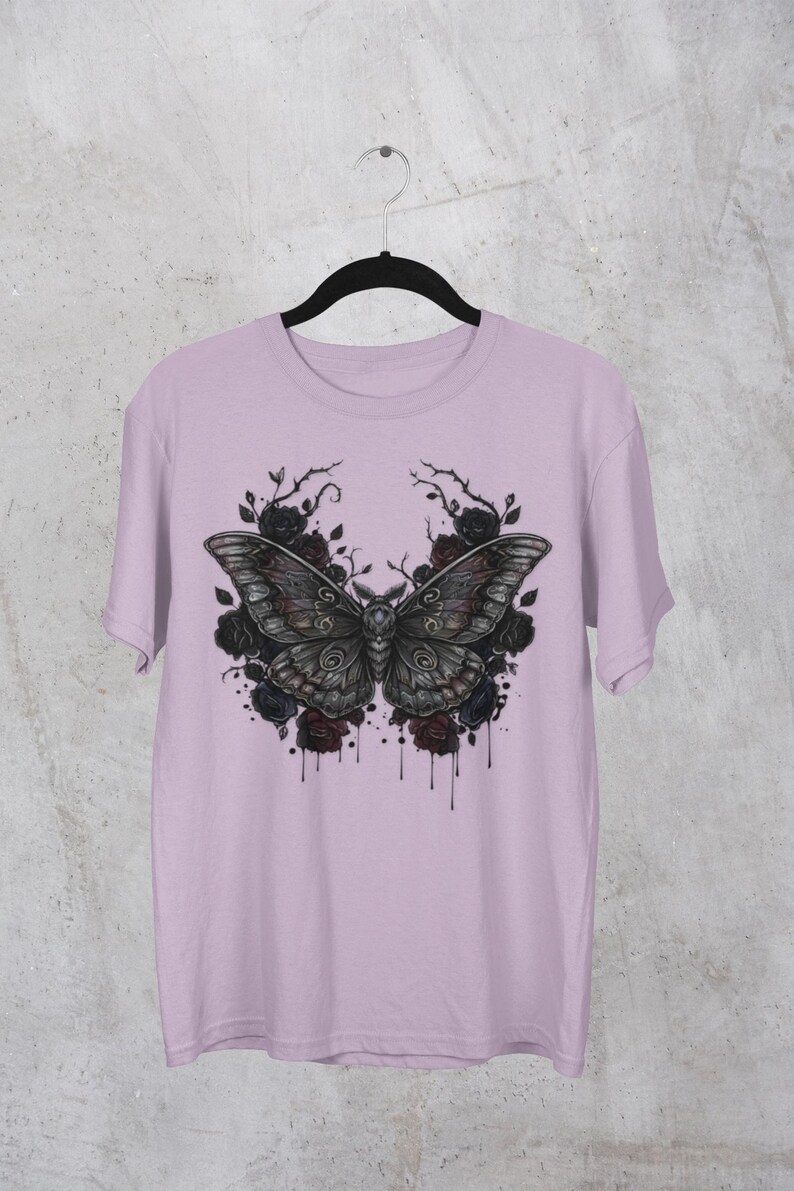 Death Moth Gothic Apparel | Dark Aesthetic Comfort Colours Tee | Alternative Goth T-Shirt image 2