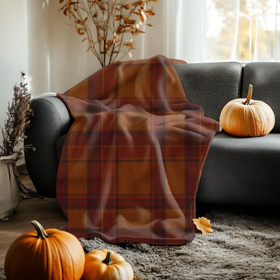 cozy fleece blanket soft throw, plaid pattern brown blanket.