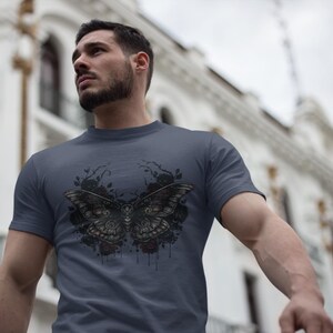 Death Moth Gothic Apparel | Dark Aesthetic Comfort Colours Tee | Alternative Goth T-Shirt image 7