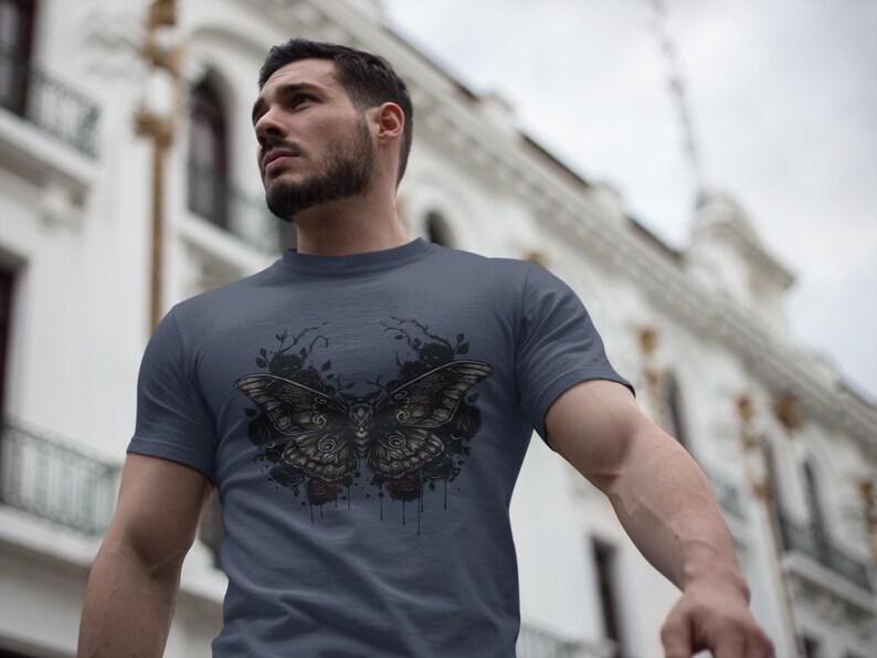 Death Moth Gothic Apparel | Dark Aesthetic Comfort Colours Tee | Alternative Goth T-Shirt image 7