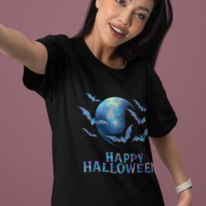 holographic design halloween bat shirt, spooky graphic tee, unisex halloween tee image 8