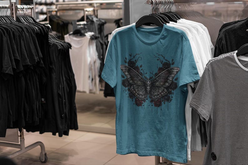 Death Moth Gothic Apparel | Dark Aesthetic Comfort Colours Tee | Alternative Goth T-Shirt image 10