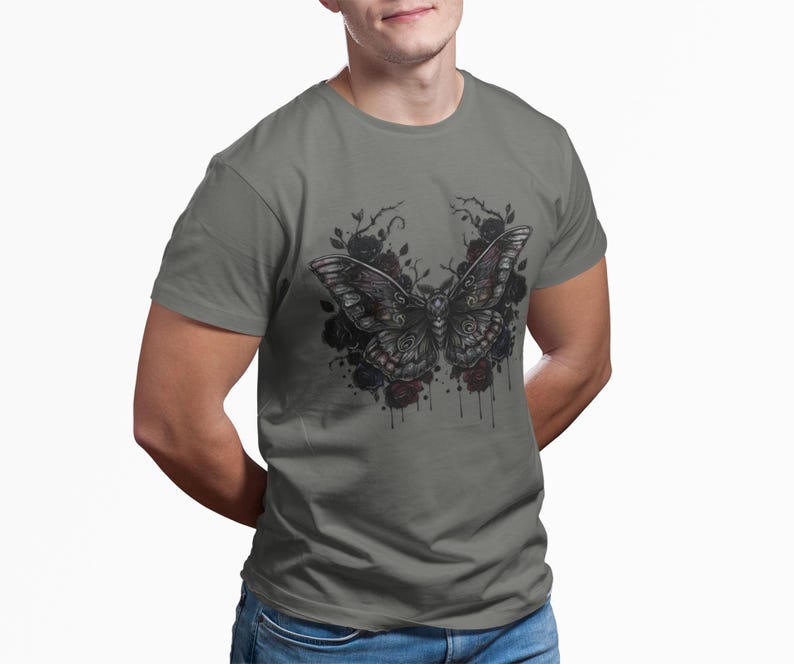 Death Moth Gothic Apparel | Dark Aesthetic Comfort Colours Tee | Alternative Goth T-Shirt image 6
