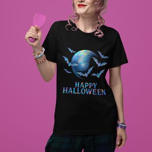 holographic design halloween bat shirt, spooky graphic tee, unisex halloween tee image 10
